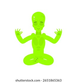 Yoga alienígena. Emoji UFO Lotus Pose. Espaço Invasor Verde Relaxamento