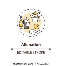 Alienation concept icon. Problem with individual integration in society. Human interaction. Social isolation idea thin line illustration. Vector isolated outline RGB color drawing. Editable stroke