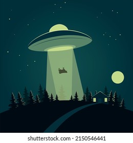 Aliens Abduct Cow Lawn Stock Vector (Royalty Free) 2150546441 ...