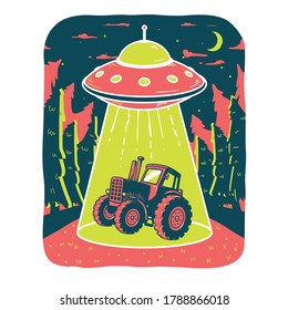 Aliens abduct a tractor in the middle of the night