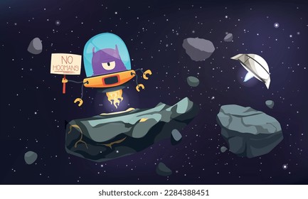 Aliens cartoon concept with moster creature in spaceship vector illustration