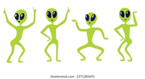 aliens dancing funny, little green men. Vector illustration isolated on white background