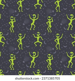 aliens dancing funny, seamless pattern. Vector illustration