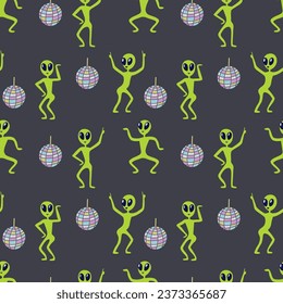 aliens dancing funny, seamless pattern. Vector illustration