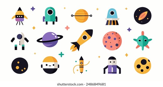 Aliens emblems vintage colorful set of different Martians in trendy youth style green humanoids with peace victory gesture vector illustration.