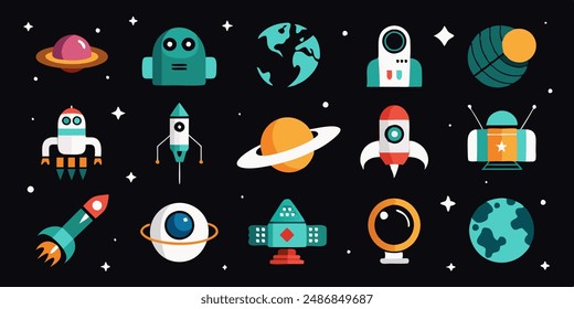 Aliens emblems vintage colorful set of different Martians in trendy youth style green humanoids with peace victory gesture vector illustration.