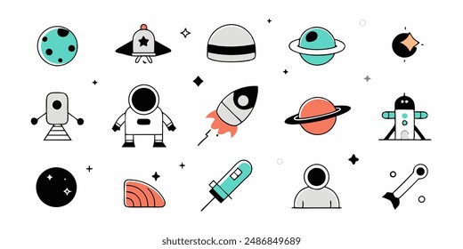 Aliens emblems vintage colorful set of different Martians in trendy youth style green humanoids with peace victory gesture vector illustration.