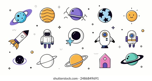 Aliens emblems vintage colorful set of different Martians in trendy youth style green humanoids with peace victory gesture vector illustration.