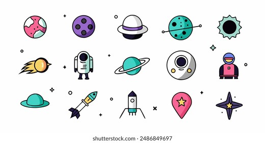 Aliens emblems vintage colorful set of different Martians in trendy youth style green humanoids with peace victory gesture vector illustration.