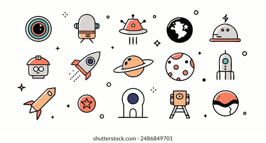 Aliens emblems vintage colorful set of different Martians in trendy youth style green humanoids with peace victory gesture vector illustration.