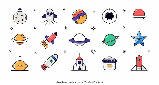 Aliens emblems vintage colorful set of different Martians in trendy youth style green humanoids with peace victory gesture vector illustration.