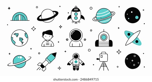 Aliens emblems vintage colorful set of different Martians in trendy youth style green humanoids with peace victory gesture vector illustration.