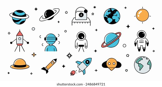 Aliens emblems vintage colorful set of different Martians in trendy youth style green humanoids with peace victory gesture vector illustration.