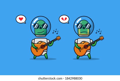 Alien's expression with his guitar