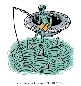 Aliens fishing in the sea