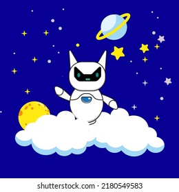 Aliens flying on the clouds. Science Technology Icon Concept Isolated Premium Vector. Flat Cartoon Style. Vector illustration suitable for greeting cards and prints on t-shirts.