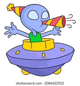 aliens are flying ufo planes celebrating new year, vector illustration art. doodle icon image kawaii.