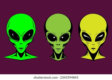 Aliens head bundle, extraterrestrial character, vector.