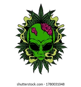 alien's head with cannabis behind