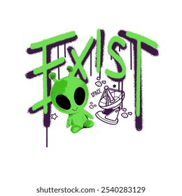 aliens illustration and exist slogan streetwear design
