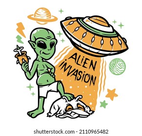 Aliens kill monsters vector illustration