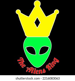 Icono de Aliens King Crown edición logo con fondo negro con silueta de color verde amarillo, plantilla de diseño simple