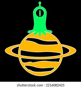 The Aliens on the Planet icon edit logo with black background wallpaper with green and yellow coloured silhouette, simple design template