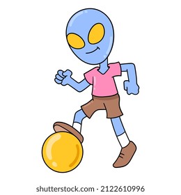 aliens playing soccer, vector illustration art. doodle icon image kawaii.