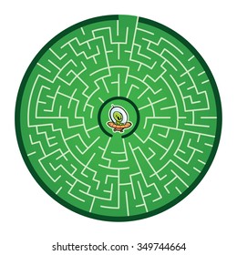 Alien's Round Maze Game (help the lost alien find its way out of the maze - Maze vector puzzle)