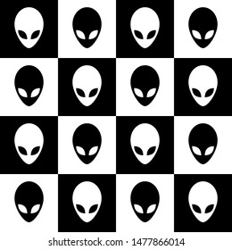 Aliens seamless pattern. White and black retro background. Abstract geometric shape texture. Design template for wallpaper,wrapping, textile. Vector Illustration