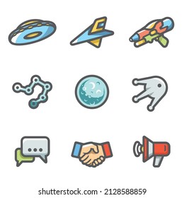 Aliens, search, Contact Icons Set. Vector Illustration.