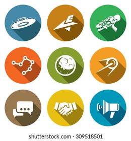 Aliens, search, Contact Icons Set. Vector Illustration. Isolated Flat Icons collection on a color background for design