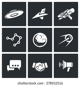 Aliens, search, Contact icons. Vector Illustration.