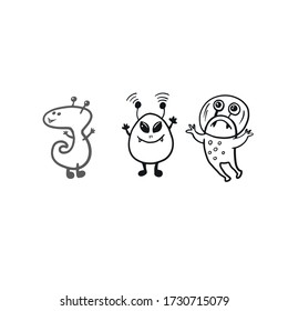 Aliens. Set of aliens doodle vector drawings.