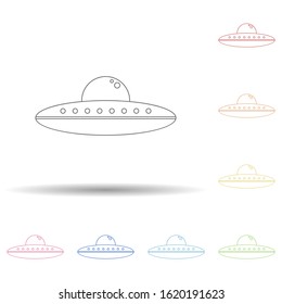 Aliens ship in multi color style icon. Simple thin line, outline vector of space icons for ui and ux, website or mobile application