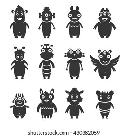 Aliens Silhouette Set on White Background. Vector