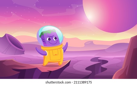 Aliens in space. Background with outdoor freak crazy characters mysterious monsters with scary faces exact vector illustration