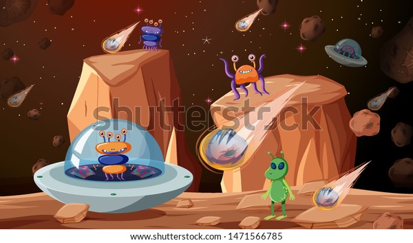 Aliens in space scene wall mural