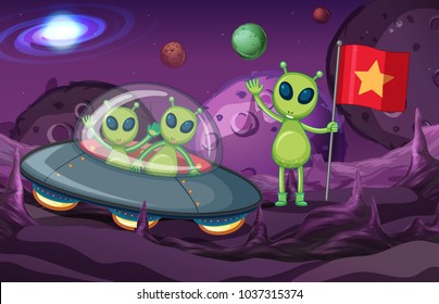 Alienados en OVNI explorando ilustración espacial