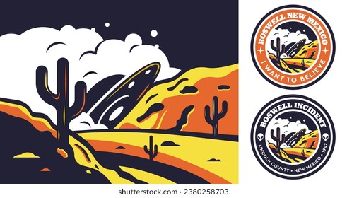 Aliens and ufo set of vector illustration and emblems, labels, badges or logos.