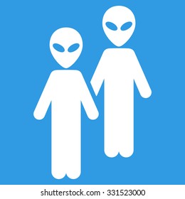 Aliens vector icon. Style is flat white symbol, rounded angles, blue background.