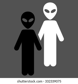 Aliens vector icon. Style is flat bicolor black and white symbol, rounded angles, gray background.