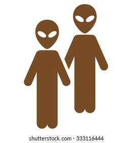 Aliens vector icon. Style is flat brown symbol, rounded angles, white background.