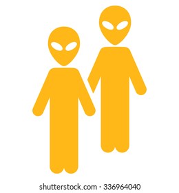 Aliens vector icon. Style is flat yellow symbol, rounded angles, white background.