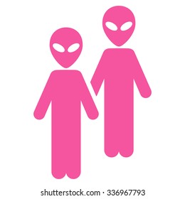Aliens vector icon. Style is flat pink symbol, rounded angles, white background.