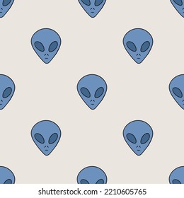 Aliens vector seamless pattern. Blue alien repeat background for textile, design, fabric, cover etc.