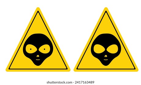 Aliens warning road sign, black and yellow isolated silhouette