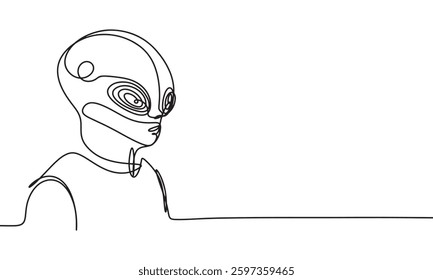 Alient silhouette one line continuous. Hand drawn vector art.