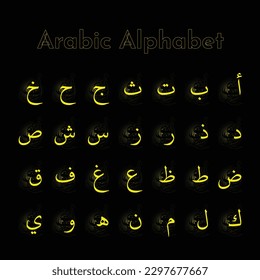 ALIF Vector Yellow Dark Light Graphic Arabic Alphabet Type Character Letters Script Naskh Black Design Art Hamzah Outline Shadow Structure Overlap Background Path ALIF BAA TAA THAA JEEM HAA DAAL SEEN