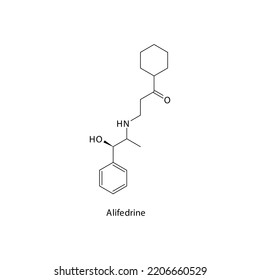 Alifedrine molecule flat skeletal structure, beta agonist used in asthma, COPD Vector illustration on white background.